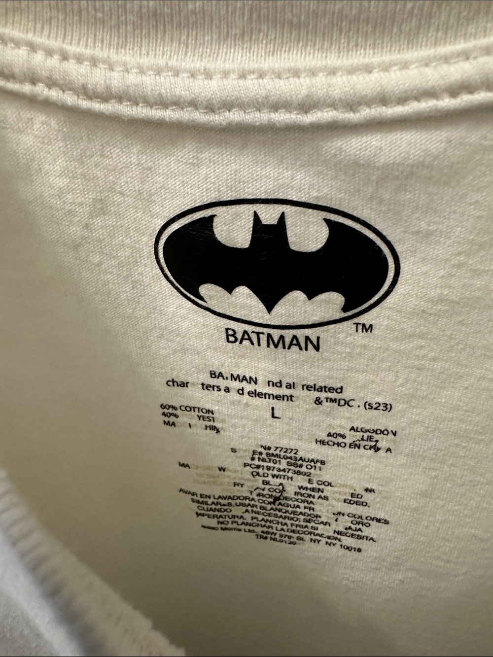 Batman DC Comics Sketch Graphic Tee cream and black size L - Picture 3 of 6